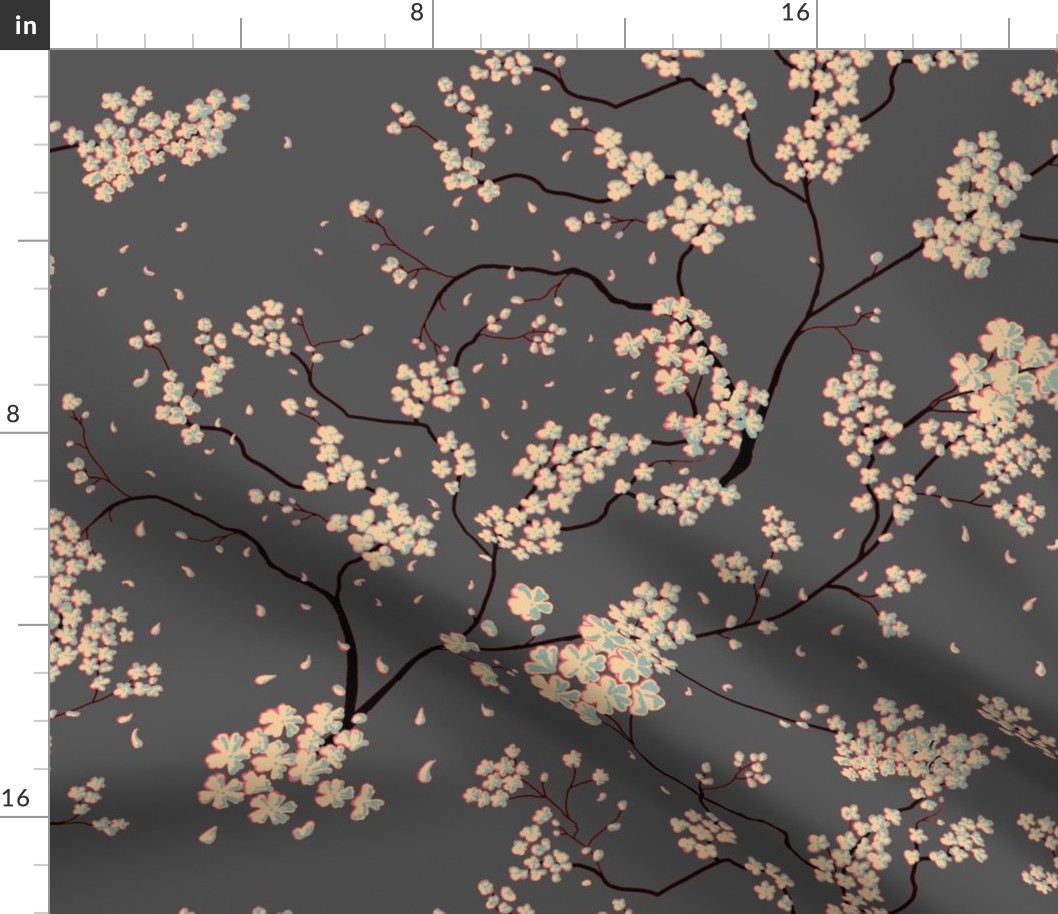 Cherry Blossoms Grey Red