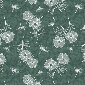 Cosmos and Queen Anns Lace on Dark Green Marble