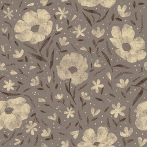 Medium scale- Charlotte floral- warm grey