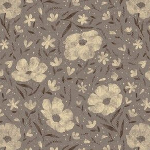 Small scale- Charlotte floral- warm grey 