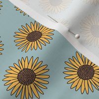 Sunflower print fabric -Dusty blue