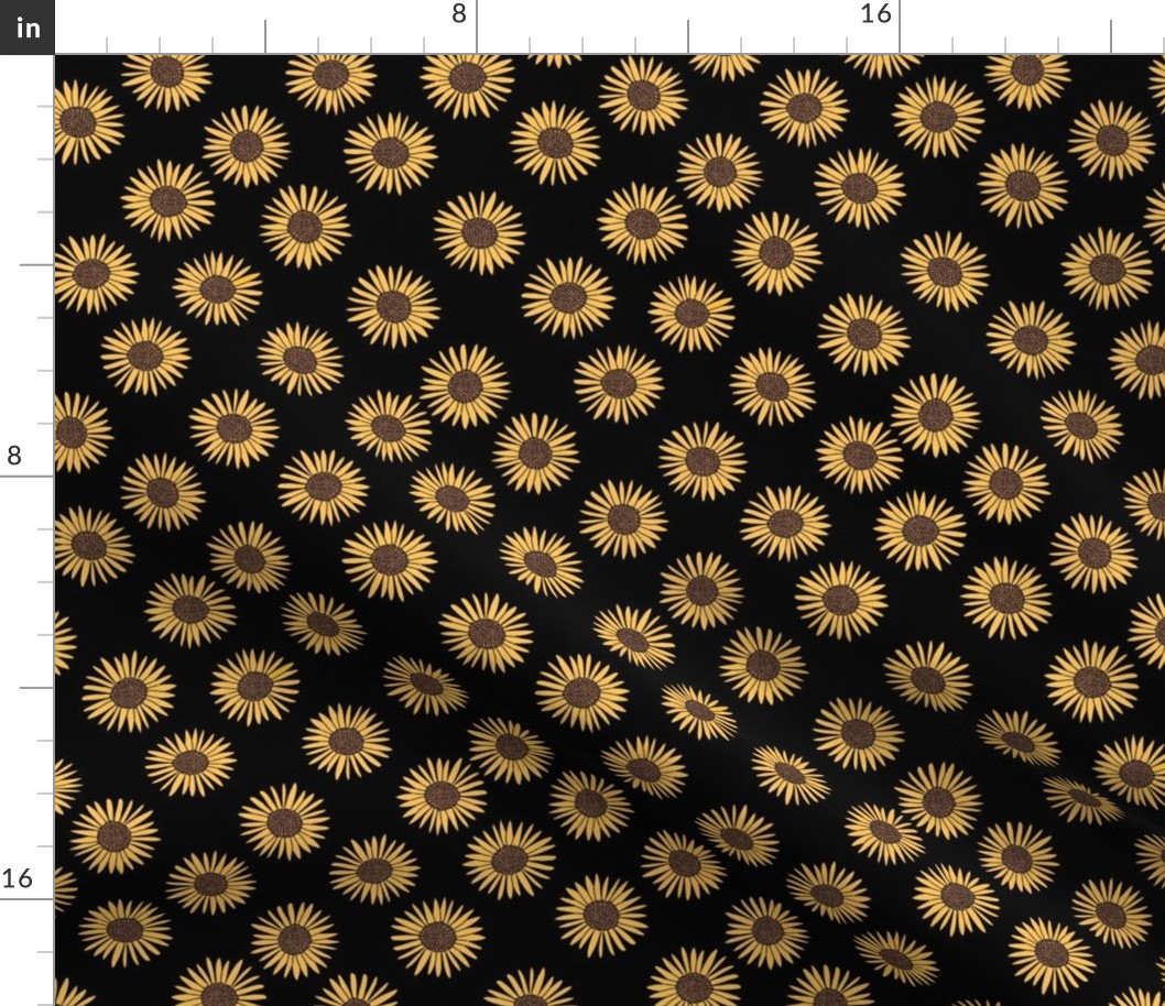 Sunflower print fabric -Black