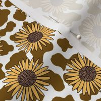 Sunflower cow  print fabric -Brown