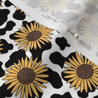 Sunflower cow  print fabric - black