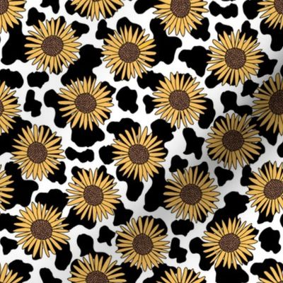 Sunflower cow  print fabric - black