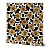 Sunflower cow  print fabric - black