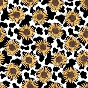 Sunflower cow  print fabric - black