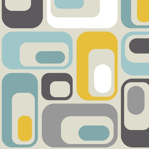 retro ovals Mustard Grey Teal White Greige