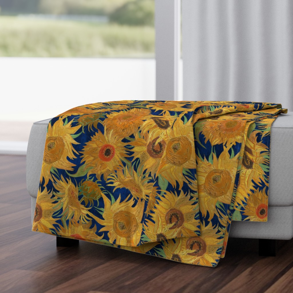 medium Van Gogh Sunflowers indigo orange blue 