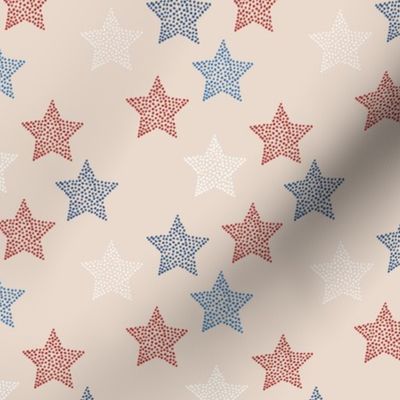 Little textured boho stars american treditional flag color 4th of july and memorial day theme on beige sand