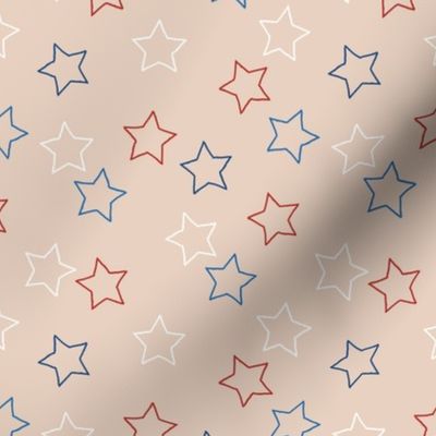 Little textured boho stars grunge outline american treditional flag color 4th of july and memorial day theme on beige sand gender neutral