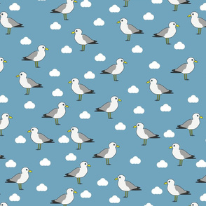 Blue Fabric with a Seagull Design