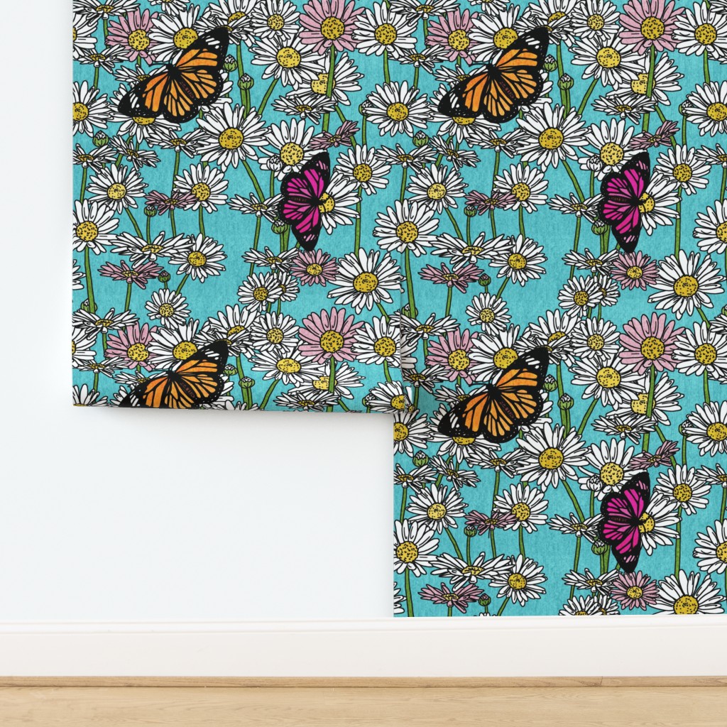 Butterfly Daisy Sketch Wallpaper | Spoonflower