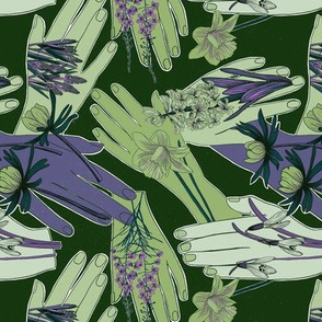 Hands with flowers - green