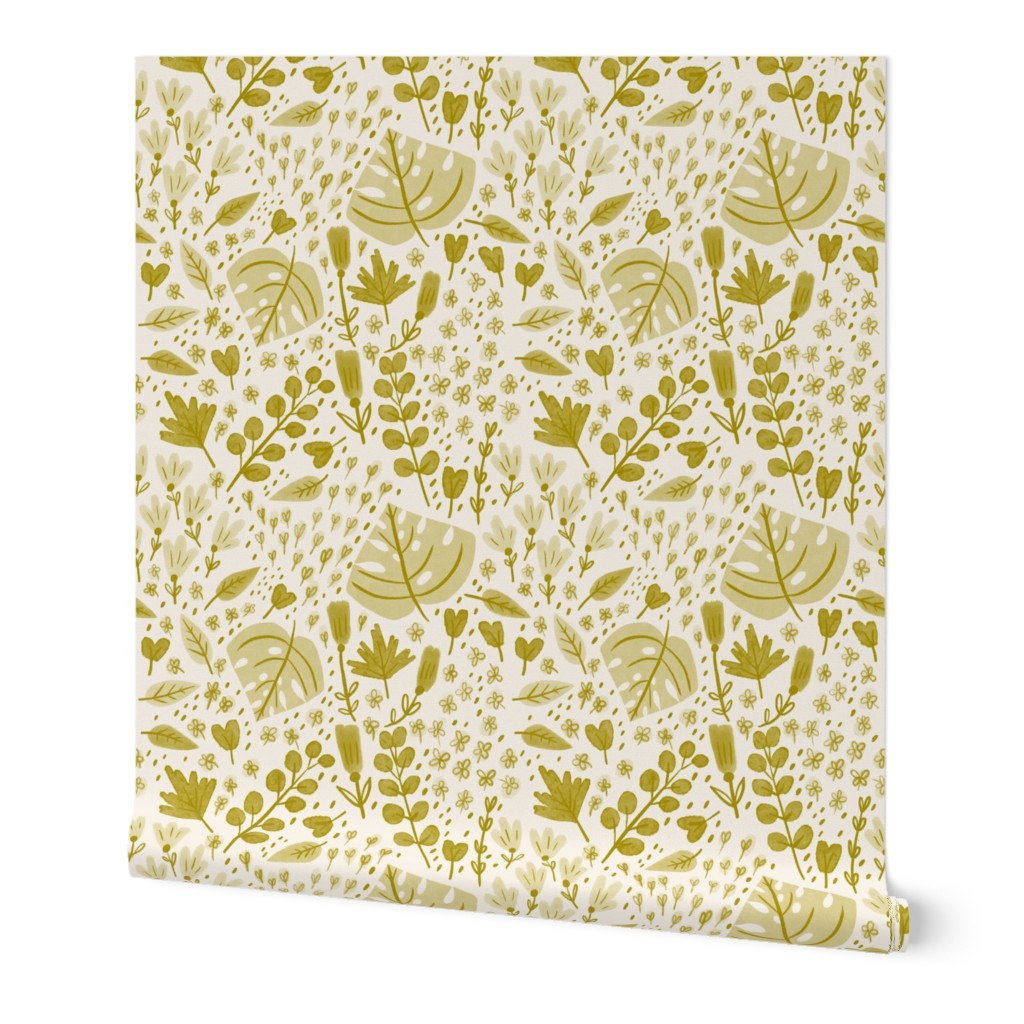 Hand-drawn Scattered Floral Olive Yellow