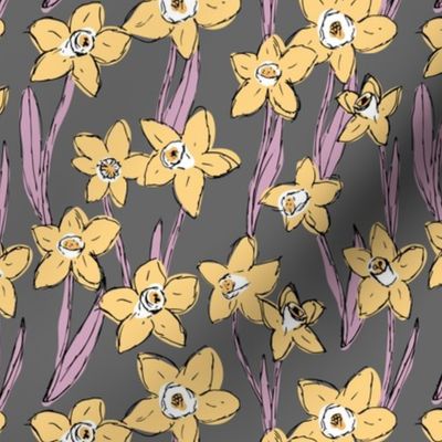 Raw daffodils boho garden daffodil blossom spring love nursery yellow lilac charcoal gray