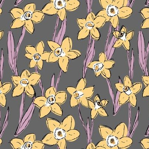 Raw daffodils boho garden daffodil blossom spring love nursery yellow lilac charcoal gray