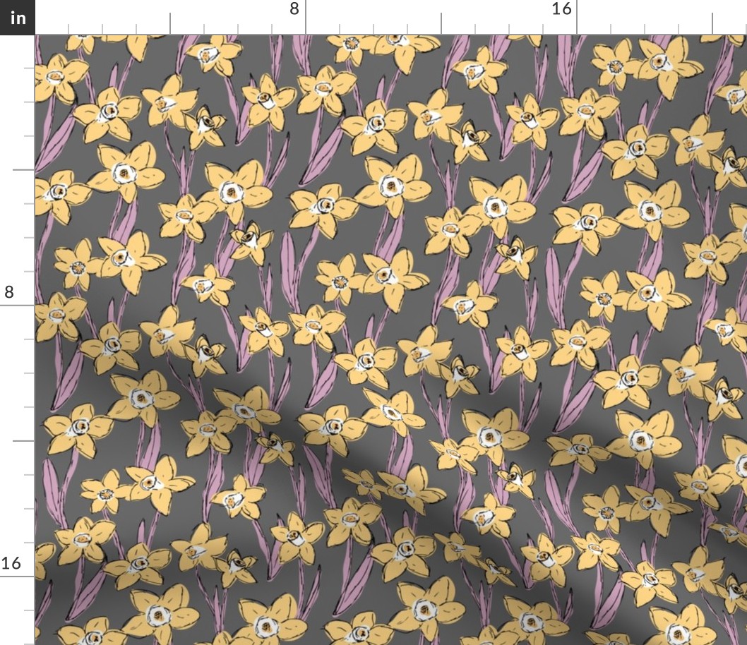 Raw daffodils boho garden daffodil blossom spring love nursery yellow lilac charcoal gray