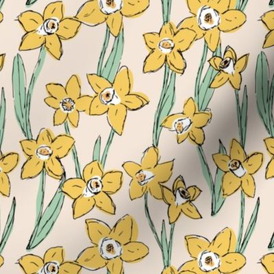 Raw daffodils boho garden daffodil blossom spring love nursery yellow beige mint green