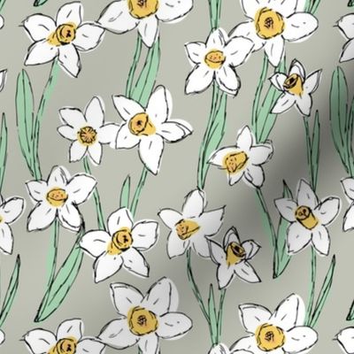 Raw daffodils boho garden daffodil blossom spring love nursery yellow mint gray mist