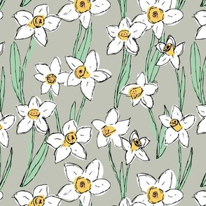 Raw daffodils boho garden daffodil blossom spring love nursery yellow mint gray mist