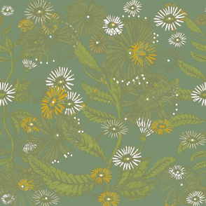 Vintage Daisy Dance -  Dark Jade Green