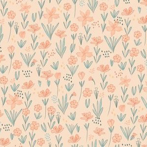 Small Watercolor Floral in Peach and Teal