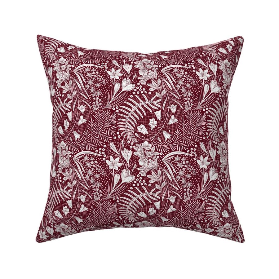 Forrest Flowers reimagined paisley pattern dark burgundy small scale 