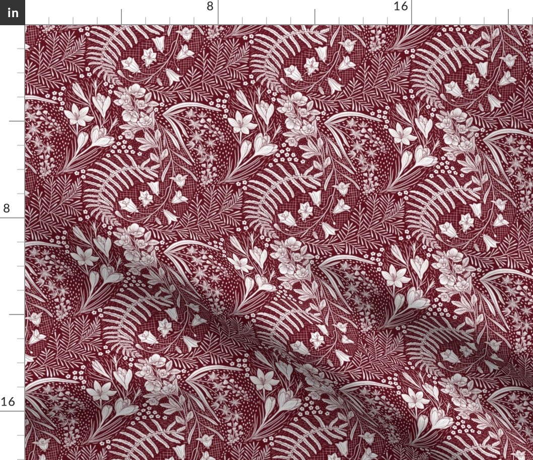 Forrest Flowers reimagined paisley pattern dark burgundy small scale 