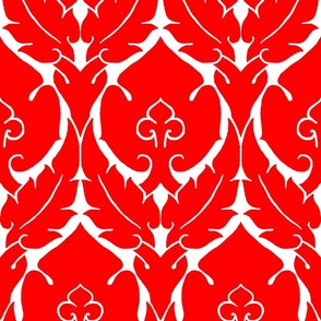 simple Renaissance damask, red on white