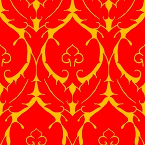 simple Renaissance damask, red on yellow
