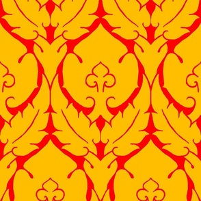 simple Renaissance damask, gold on red