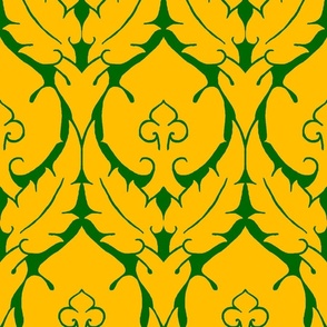 simple Renaissance damask, yellow on green