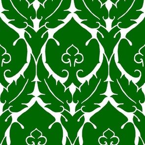 simple Renaissance damask, green on white