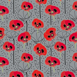 Poppy and Seeds on Light Grey/Gray