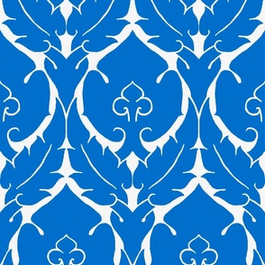 simple Renaissance damask, blue on white