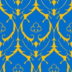 simple Renaissance damask, blue on yellow