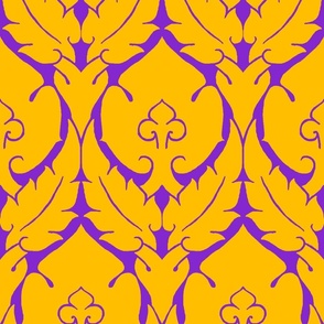 simple Renaissance damask, yellow on purple