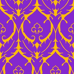 simple Renaissance damask, purple on yellow