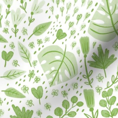 Hand-drawn Scattered Floral Grass Green