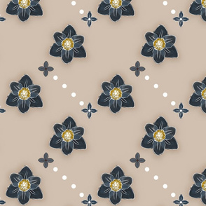 Petit Daffodils: Navy and Sand