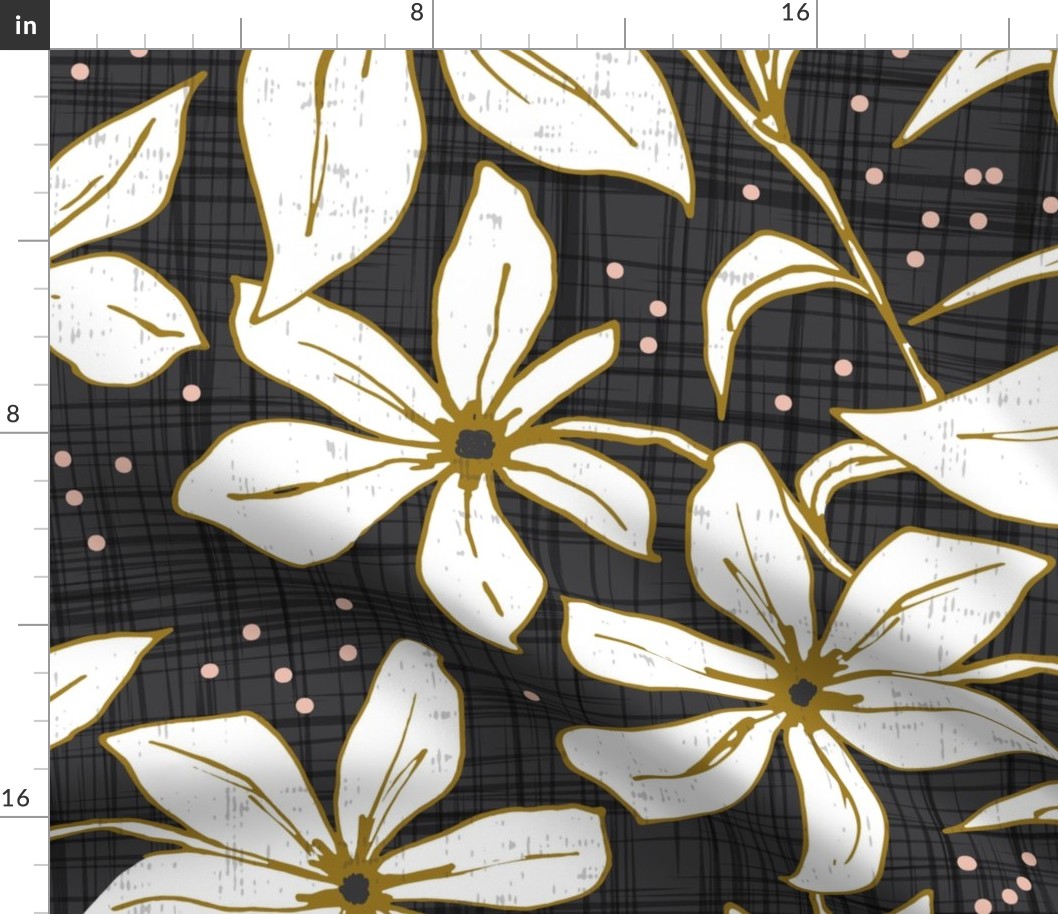 Lilium - Floral Charcoal Black & White Jumbo Scale 