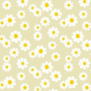 Vintage flower power 90s flowers fabric  -Light yellow