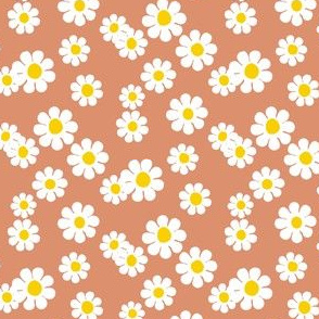 Vintage flower power 90s flowers fabric  -Brown and white 