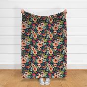 Hand-painted Floral Navy - Large