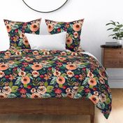 Hand-painted Floral Navy - Large