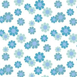 Vintage flower power 90s flowers fabric  -Light blue