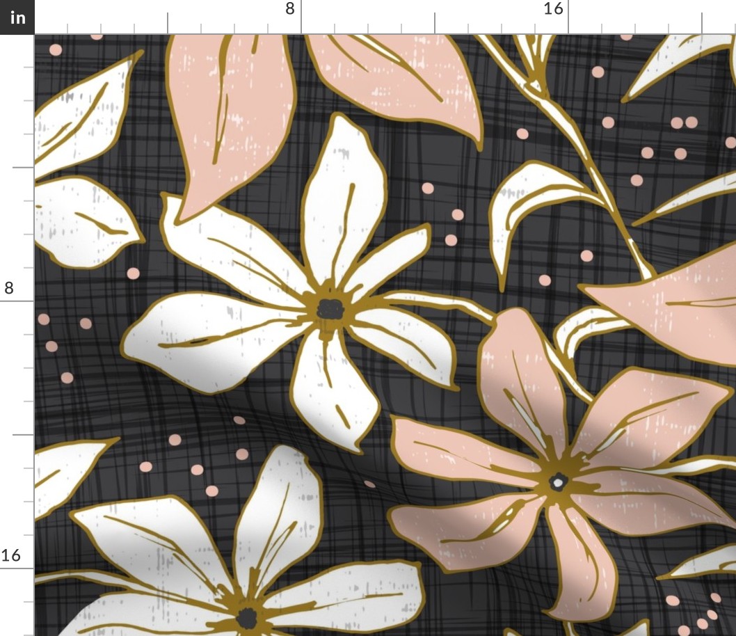 Lilium - Floral Charcoal Black & Blush Pink Jumbo Scale 