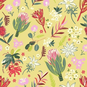Australian Natives Floral-Yellow-Larger scale
