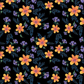 Watercolor Floral  Black Simple and Classy 2021 Color Trend Fabric and Wallpaper Kids and Woman Fashion